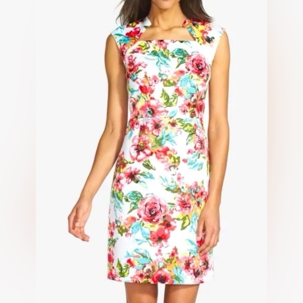 EUC Tahari ASL White Floral Jacquard Dress - 2